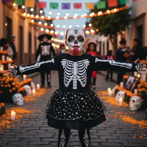 Disfraz Brujita Bruja Calacas Calaveras Halloween Esqueleto